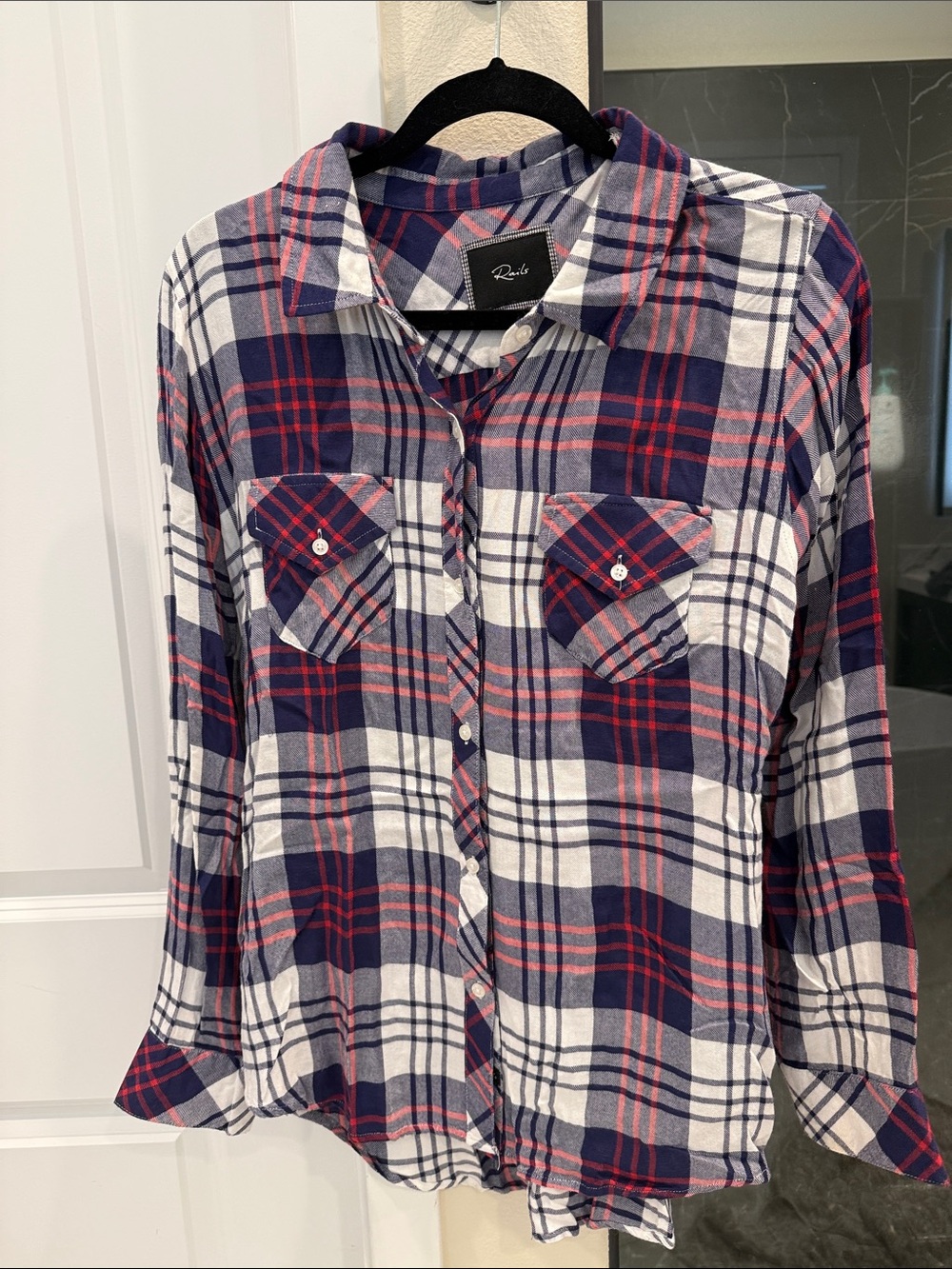Rails Plaid Shirt in Navy, White & Red Womens L